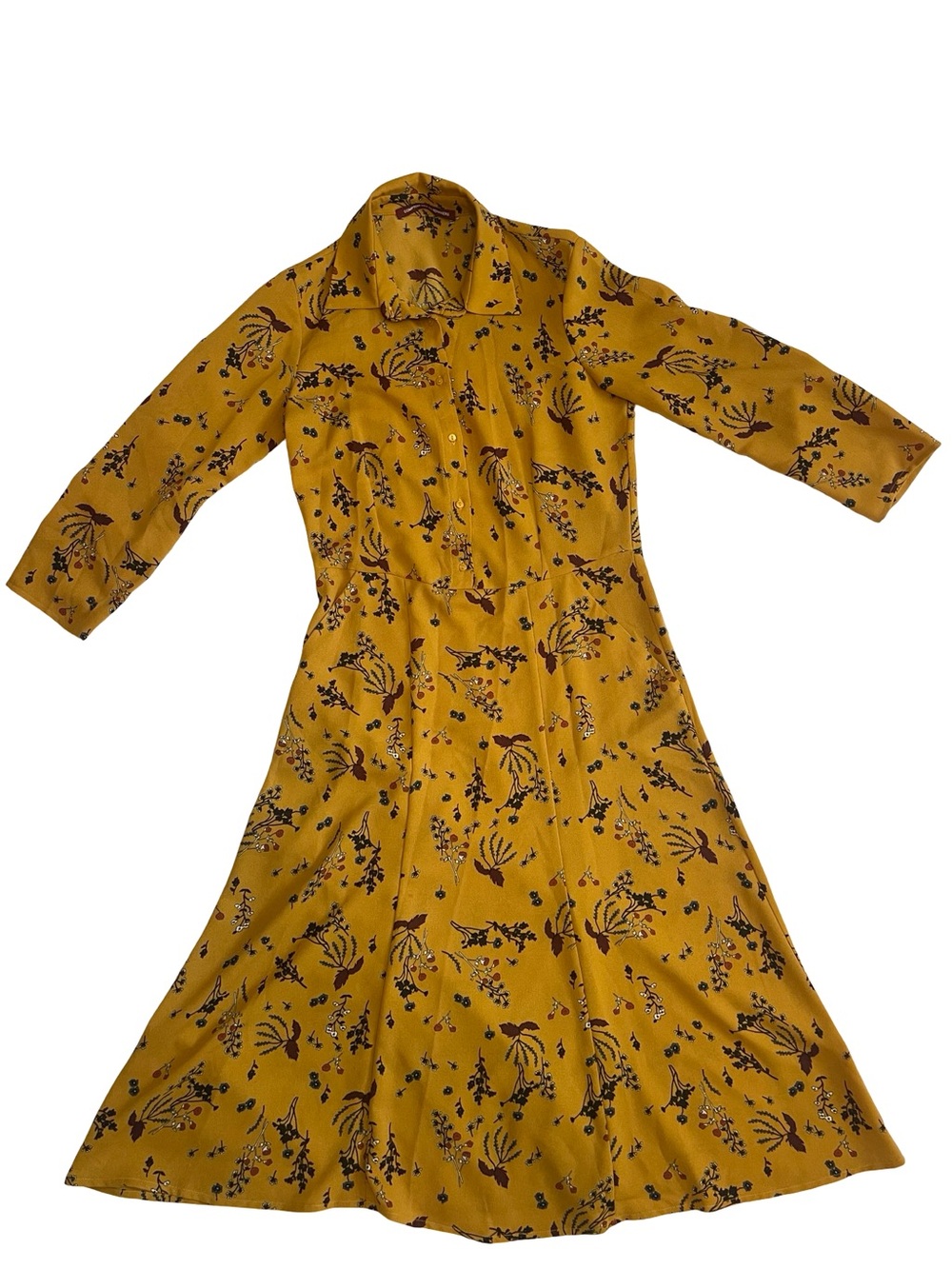 Comptoir Des Cotonniers Mustard Floral Long-Sleeve Midi Dress